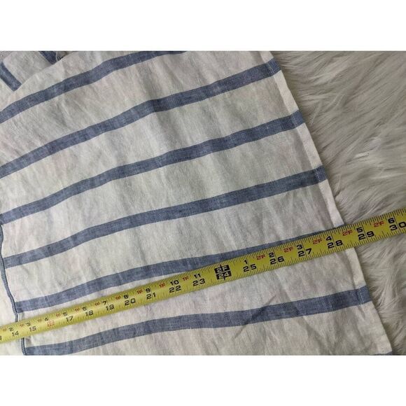 John Mark Embroidered Linen White Blue Stripe Floral 3 Button Shirt M Top Blouse - Picture 6 of 6